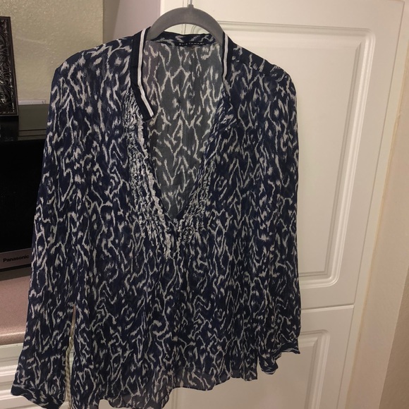 Blue and white sheer elie tahari shirt - Picture 2 of 8
